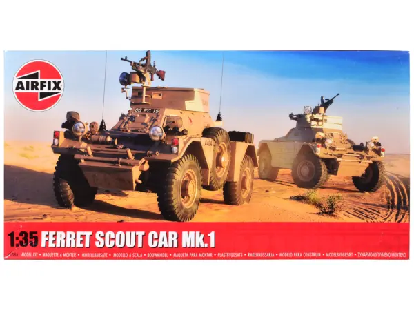 Level 2 Model Kit Ferret Scout Mk.1 Armored Car with 3 Scheme Options 1/35 Plastic Model Kit by Airfix #1