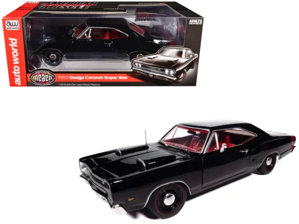 1969 Dodge Coronet Super Bee "Muscle Car & Corvette Nationals" (MCACN) Black with Red Interior "American Muscle" Series 1/18 Diecast Model Car by Auto World #1