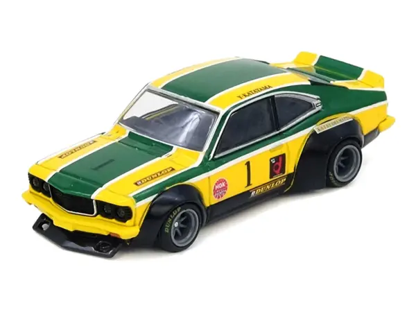 Mazda RX-3 Savanna RHD (Right Hand Drive) #1 "Katayama Racing Livery" Green and Yellow Striped 1/64 Diecast Model Car by Inno Models #3