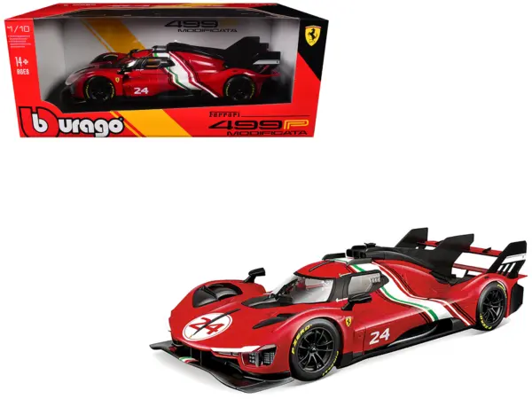 Ferrari 499P Modificata #24 Red with Italian Flag Stripes "Racing" Series 1/18 Diecast Model Car by Bburago #1