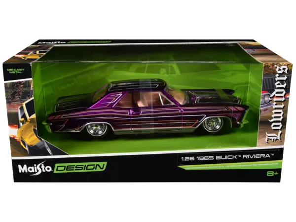 1965 Buick Riviera Lowrider Purple Metallic with Graphics "Lowriders" Series 1/26 Diecast Model Car by Maisto #3