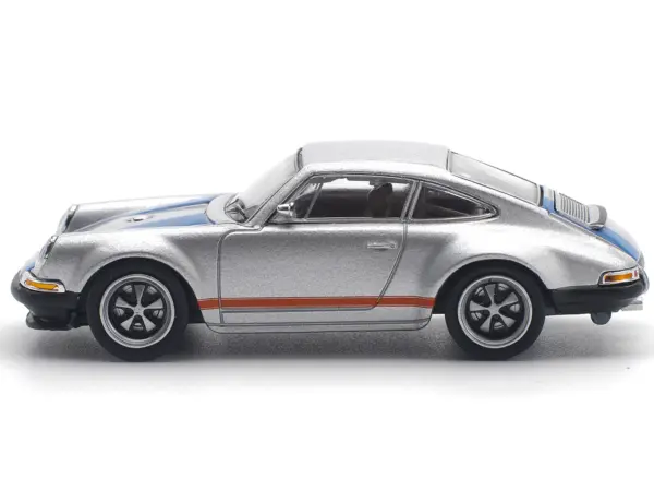 Singer 964 Silver Metallic with Blue and Red Stripes 1/64 Diecast Model Car by Pop Race #2
