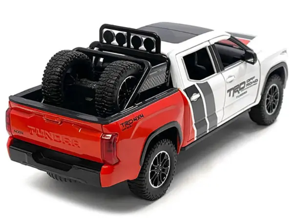 2023 Toyota Tundra TRD 4x4 Pickup Truck White and Red with Black and Gray Stripes with Sunroof and Wheel Rack Limited Edition to 2400 pieces Worldwide 1/24 Diecast Model Car #3