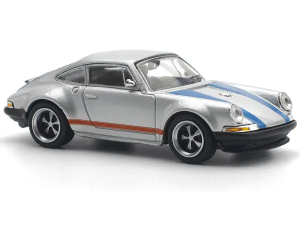 Singer 964 Silver Metallic with Blue and Red Stripes 1/64 Diecast Model Car by Pop Race #4