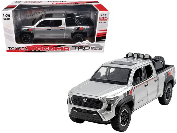 2024 Toyota Tacoma TRD Off Road Edition Pickup Truck Silver Metallic with TRD Stripes with Sunroof and Wheel Rack Limited Edition to 2400 pieces Worldwide 1/24 Diecast Model Car #1