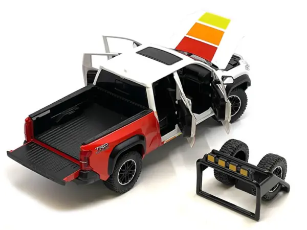 2024 Toyota Tacoma TRD Off Road Edition Pickup Truck White and Red with TRD Stripes with Sunroof and Wheel Rack Limited Edition to 2400 pieces Worldwide 1/24 Diecast Model Car #2