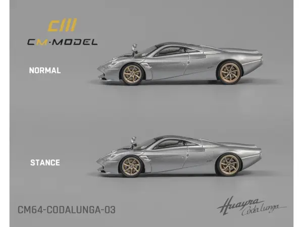 Pagani Huayra Codalunga Silver Metallic with Sunroof and Extra Wheels 1/64 Diecast Model Car by CM Model #3