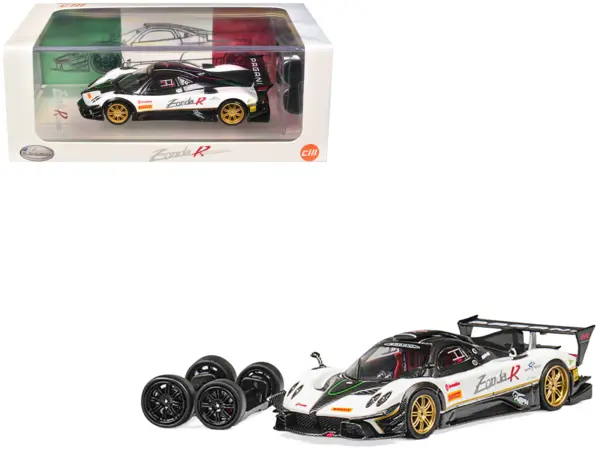 Pagani Zonda Revolucion White and Carbon with Extra Wheels 1/64 Diecast Model Car by CM Model #1