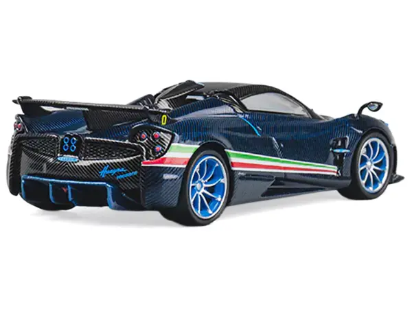 Pagani Huayra Tricolore Blue Carbon Metallic with Black Carbon Top and Italian Flag Stripes 1/64 Diecast Model Car by CM Model #3