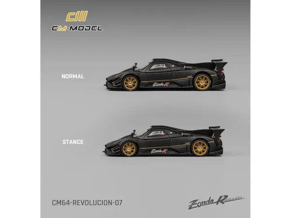 Pagani Zonda Revolucion Black Carbon with Extra Wheels 1/64 Diecast Model Car by CM Model #3