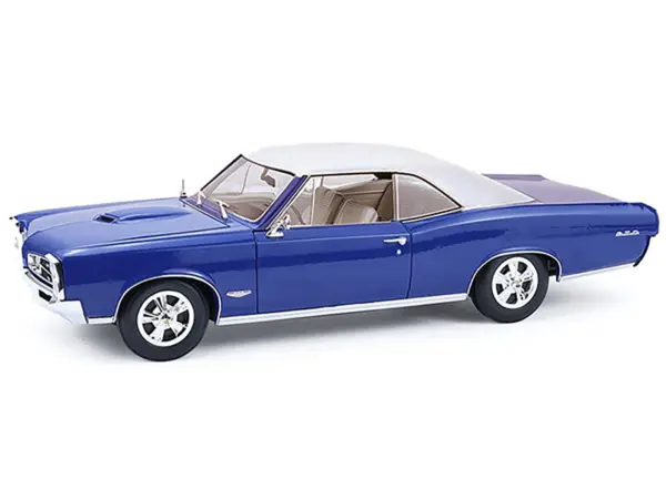 1966 Pontiac GTO Barrier Blue with White Top and Interior 1/18 Diecast Model Car by Highway 61 #2