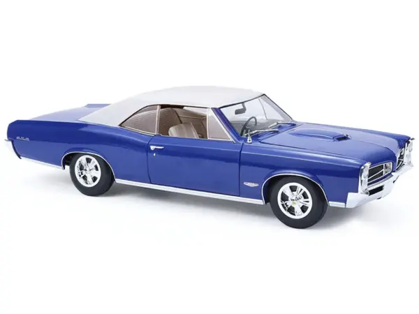 1966 Pontiac GTO Barrier Blue with White Top and Interior 1/18 Diecast Model Car by Highway 61 #4