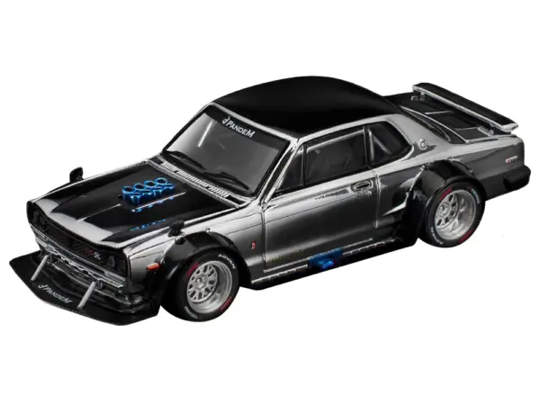 Skyline GT-R V8 Drift "Hakosuka" RHD (Right Hand Drive) Silver Chrome with Black Hood and Top 1/64 Diecast Model Car by Pop Race #2