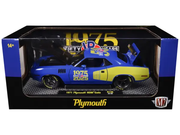 1971 Plymouth Hemi Cuda "VP Racing 50 Years" Blue with Yellow Sides Limited Edition to 8650 pieces Worldwide 1/24 Diecast Model Car by M2 Machines #3