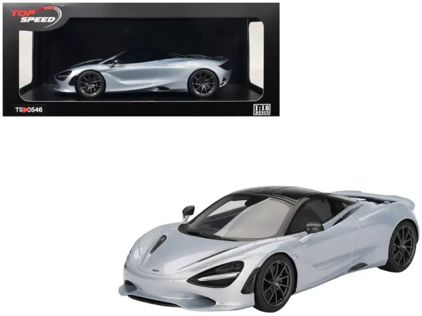 McLaren 750S Ice Silver Metallic with Black Top 1/18 Model Car by Top Speed #1