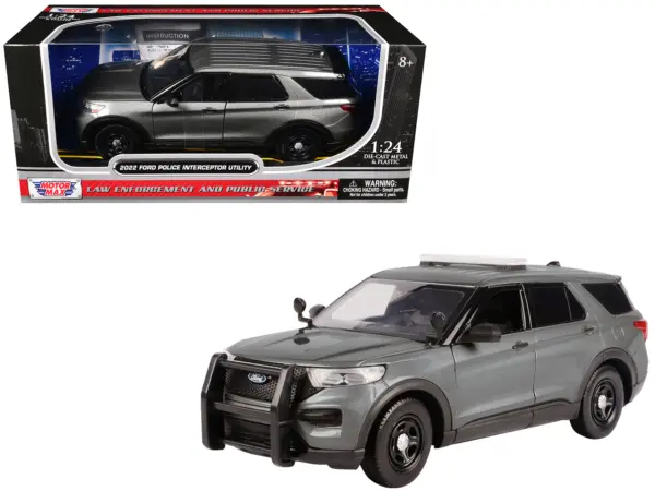 2022 Ford Police Interceptor Utility Unmarked Gray Metallic "Builder's Kit" "Law Enforcement and Public Service" Series 1/24 Diecast Model Car by Motormax #1