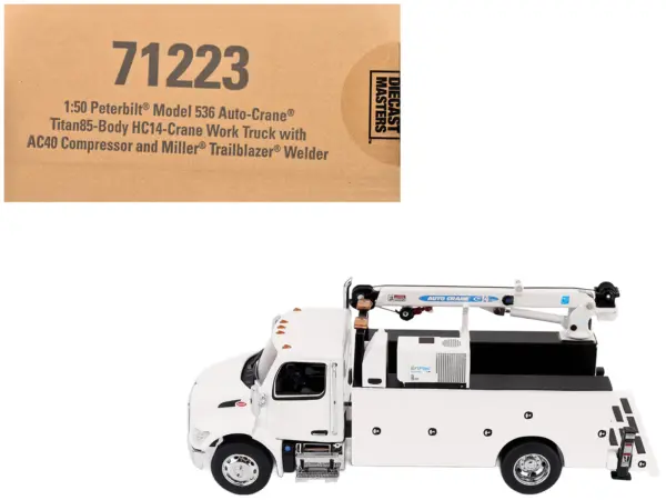 Peterbilt 536 Auto-Crane Titan 85-Body HC14-Crane Work Truck with Miller EnPak White "Transport Series" 1/50 Diecast Model by Diecast Masters #1