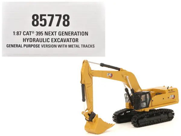 CAT Caterpillar 395 Next-Generation Hydraulic Excavator (Mass Excavator Version) Yellow with Additional Tools "High Line Series" 1/87 (HO) Diecast Model by Diecast Masters #1