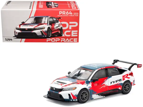Honda Civic Type R TCR "Presentation" White with Graphics 1/64 Diecast Model Car by Pop Race #1