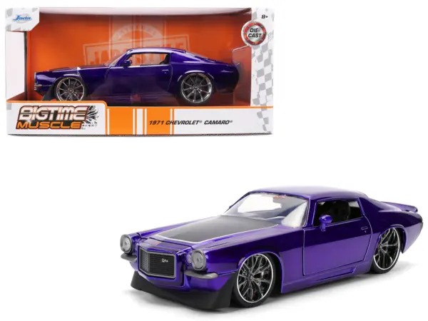 1971 Chevrolet Camaro Z/28 Purple Metallic with Black Hood "Bigtime Muscle" Series 1/24 Diecast Model Car by Jada #1