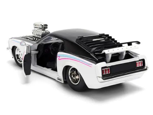 1970 Ford Mustang Boss 429 Black and White with Graphics "Bigtime Muscle" Series 1/24 Diecast Model Car by Jada #4