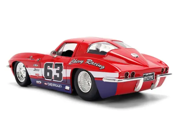 1963 Chevrolet Corvette Stingray #63 "Chevy Racing" Red with White and Blue Stripes "Bigtime Muscle" Series 1/24 Diecast Model Car by Jada #5