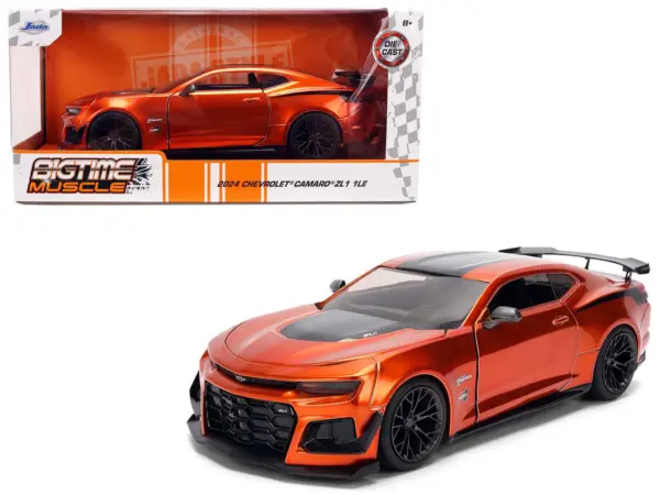 2024 Chevrolet Camaro ZL1 1LE Orange Metallic with Black Stripes "Bigtime Muscle" Series 1/24 Diecast Model Car by Jada #1