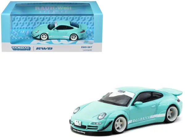 RWB 997 "Lomianki" Light Blue with White Stripes "Hobby64" Series 1/64 Diecast Model Car by Tarmac Works #1