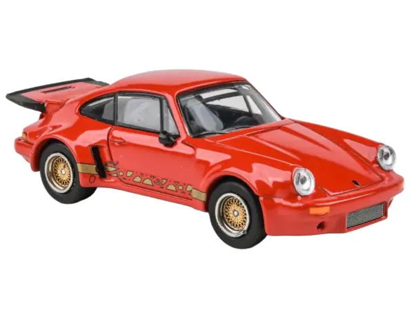 Porsche 911 Carrera RSR 3.0 Guards Red with Gold Stripes and Wheels 1/64 Diecast Model Car by Paragon Models #2