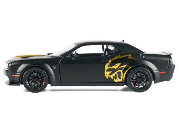 2018 Dodge Challenger SRT Hellcat Widebody Matt Black with Gold Stripes and Graphics "Midnight Eclipse" Series 1/24 Diecast Model Car by Motormax #2