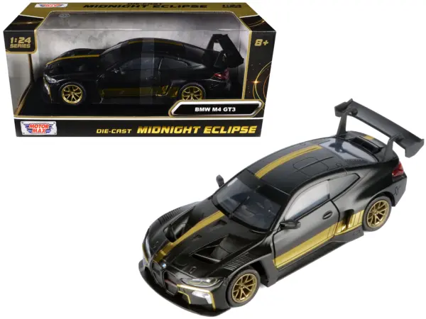 BMW M4 GT3 Matt Black with Gold Stripes "Midnight Eclipse" Series 1/24 Diecast Model Car by Motormax #1
