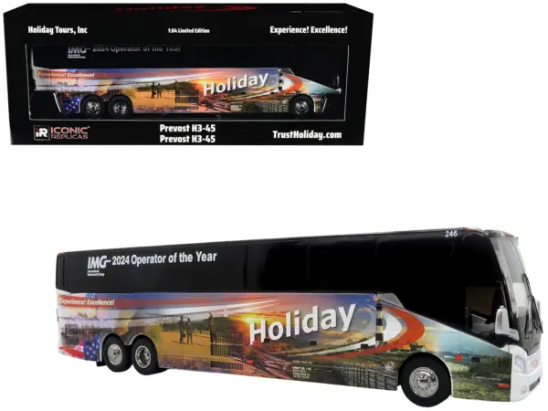 Prevost H3-45 Coach Bus "Holiday Tours - 2024 IMG Operator of the Year" White with Graphics Limited Edition 1/64 Diecast Model by Iconic Replicas #1