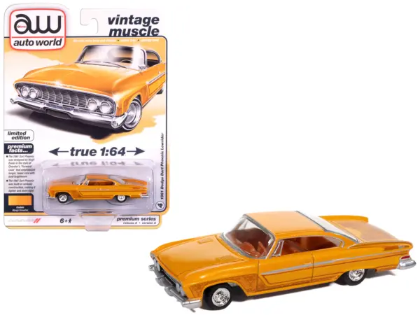 1961 Dodge Dart Phoenix Lowrider Mango Smoothie Metallic with Graphics and Orange Interior "Vintage Muscle" Series 1/64 Diecast Model Car by Auto World #1