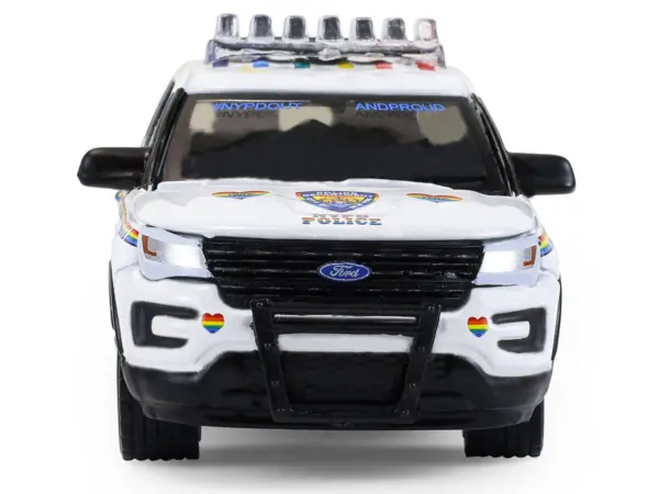 2016 Ford Police Interceptor Utility "New York Police Department (NYPD) Pride Livery" White with Rainbow Stripes "Hot Pursuit" Series 47 1/64 Diecast Model Car by Greenlight #4