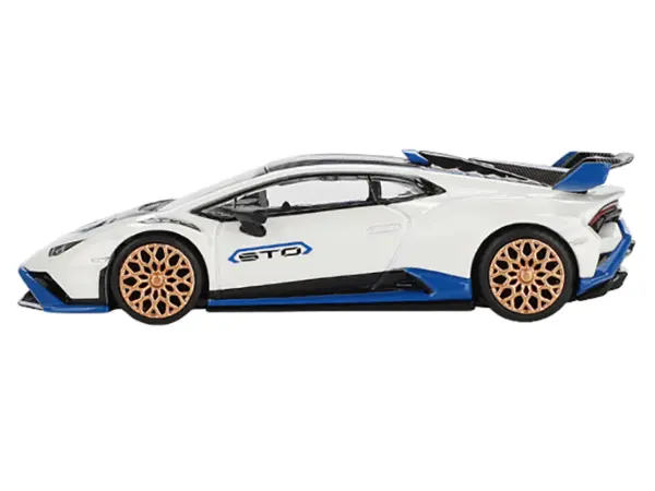 Lamborghini Huracan STO Bianco Asopo White with Black Top and Blue Accents Limited Edition 1/64 Diecast Model Car by Mini GT #2