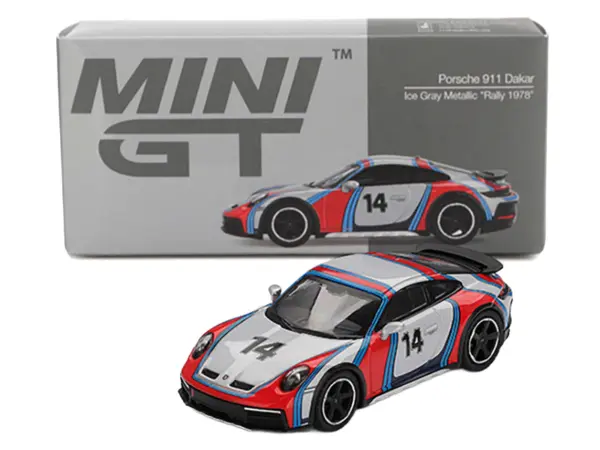 Porsche 911 Dakar #14 "Rally 1978" Ice Gray Metallic Limited Edition 1/64 Diecast Model Car by Mini GT #4