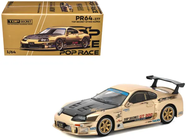 Toyota Supra "Top Secret" GT300 RHD (Right Hand Drive) Gold Metallic with Carbon Hood 1/64 Diecast Model Car by Pop Race #1