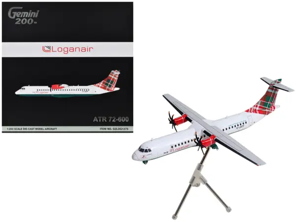 ATR 72-600 Commercial Aircraft "Loganair - Isle of Man's Airline" (G-LMTF) White with Green and Red Plaid Tail "Gemini 200" Series 1/200 Diecast Model Airplane by GeminiJets #1