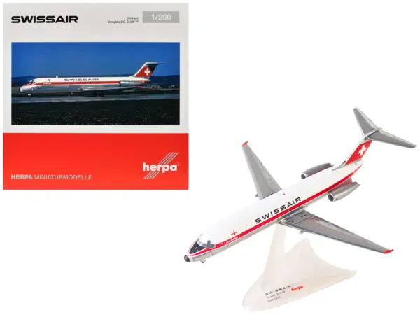 Douglas DC-9-30F Commercial Aircraft "Swissair" (HB-IFW) White with Red Stripes 1/200 Diecast Model Airplane by Herpa #1