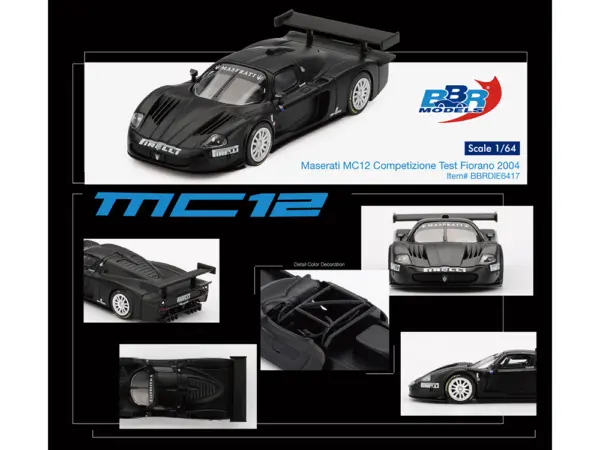Maserati MC12 Competizione "Test Fiorano 2004" Matt Black 1/64 Diecast Model Car by BBR #4