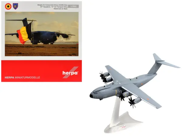Airbus A400M Atlas Transport Aircraft "20th Squadron 15th Wing Melsbroek Air Base" Belgian Air Component 1/200 Diecast Model Airplane by Herpa #1