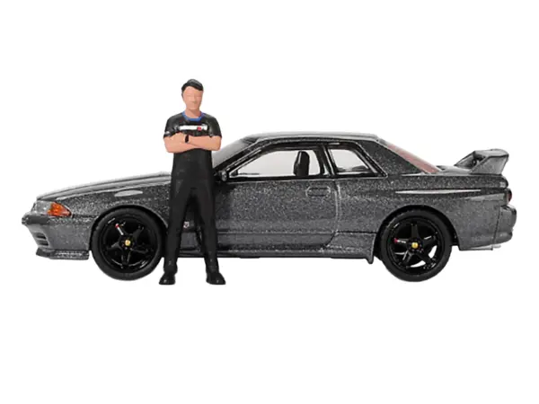 Nissan Skyline GT-R (R32) RHD (Right Hand Drive) Gunmetal Gray Metallic with Tsugio Matsuda Figure Limited Edition 1/64 Diecast Model Car by Mini GT #2