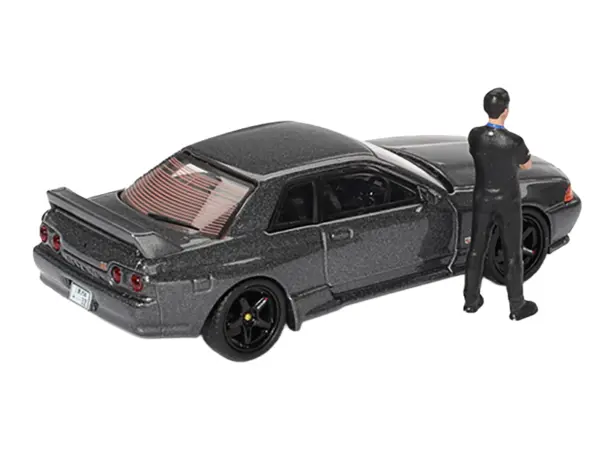 Nissan Skyline GT-R (R32) RHD (Right Hand Drive) Gunmetal Gray Metallic with Tsugio Matsuda Figure Limited Edition 1/64 Diecast Model Car by Mini GT #3