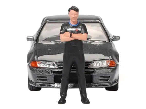 Nissan Skyline GT-R (R32) RHD (Right Hand Drive) Gunmetal Gray Metallic with Tsugio Matsuda Figure Limited Edition 1/64 Diecast Model Car by Mini GT #4