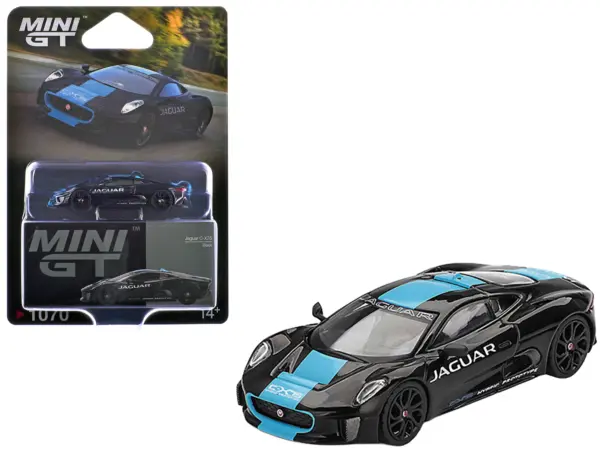 Jaguar C-X75 Black with Light Blue Stripe Limited Edition 1/64 Diecast Model Car by Mini GT #1
