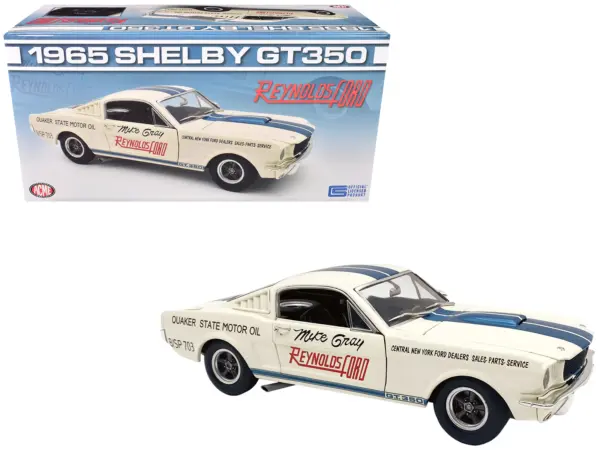 1965 Shelby GT350 "Reynolds Ford" White with Blue Stripes Limited Edition to 204 pieces Worldwide 1/18 Diecast Model Car by ACME #1