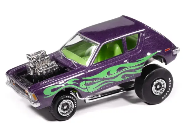1971 AMC Gremlin Passion Purple Metallic with Green Flames and Interior "Zingers!" Series 1/64 Diecast Model Car by Johnny Lightning #2