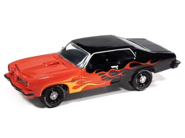 1974 Pontiac GTO Black and Red with Flame Graphics "Black with Flames" Series 1/64 Diecast Model Car by Johnny Lightning #2