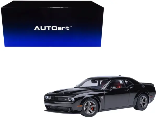 2023 Dodge Challenger SRT Super Stock Pitch Black with Red Interior 1/18 Model Car by Autoart #1