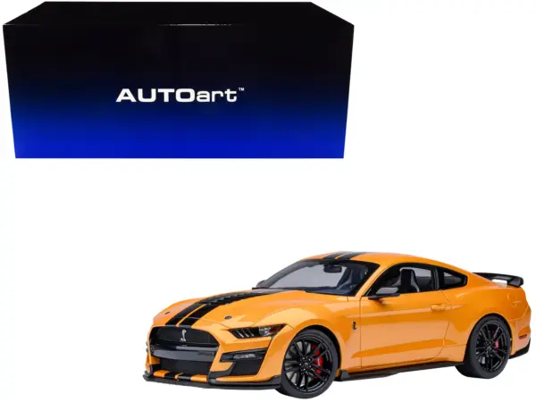 Ford Mustang Shelby GT500 Cyber Orange Metallic with Black Stripes 1/18 Model Car by Autoart #1